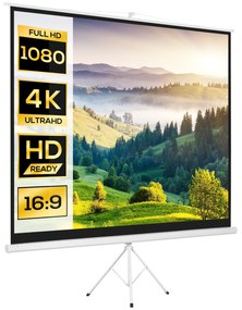 Tela de Projeção Manual com Suporte 120 Polegadas Formato 4:3 com Altura Ajustável 244x183 cm Branco