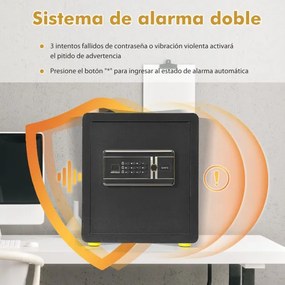 Cofre eletrónico em aço com teclado numérico Sistema de alarme com chave para casa, hotel e escritório 36 x 31 x 41 cm Preto