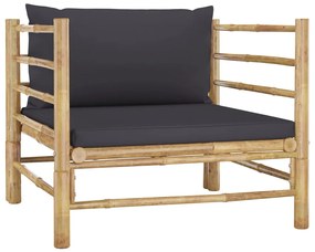 8 pcs conj. lounge jardim em bambu c/ almofadões cinza-escuro