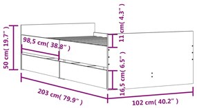 Estrutura de cama com gavetas 100x200 cm cinzento-cimento