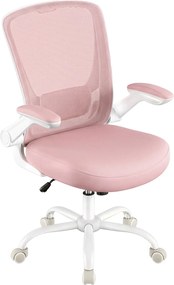 Cadeira de escritório ergonómica, cadeira giratória com função de balanço, cadeira em malha rosa
