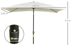 Outsunny Chapéu de Sol de Alumínio 200x300x240cm Chapéu de Sol Retangular de Jardim Inclinável com Manivela e Mastro Desmontável para Terraço Piscina Pátio Exterior Creme