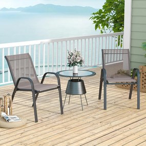 Conjunto de 2 cadeiras de jantar de jardim empilháveis Estrutura resistente ao tecido respirável Pátio exterior Praia 55 x 67 x 83 cm Cinzento