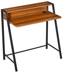 HOMCOM Secretária Mesa de Computador 84x45x85cm com Bancada de Madeira e Pés de Metal Estilo Moderno Carga Máx. 20kg Nogueira e Preto