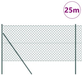 Cerca de Cadeia com 13 Postes 1.4x25 m Aço Galvanizado Verde