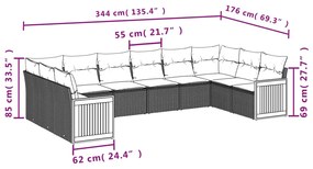 10 pcs conjunto de sofás p/ jardim com almofadões vime PE bege