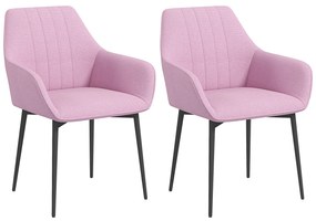 HOMCOM Conjunto de 2 Cadeiras de Sala de Jantar Estofadas em Linho com Encosto e Pés de Metal 59,5x56,5x81 cm Rosa | Aosom Portugal