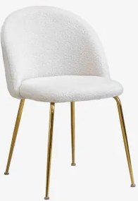 Cadeira De Jantar Estofada E Em Aço Kana Design Dourado & Chenille Branco & Tecido Pele De Borrego - Sklum
