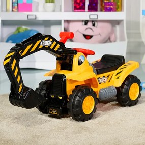 Brinquedo infantil escavadora andarilho com rodas de assento e dramatização de capacete 84 x 45 x 30 cm Amarelo