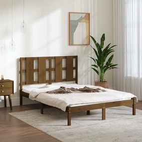 Estrutura de cama dupla pequena 120x190 cm madeira castanho mel