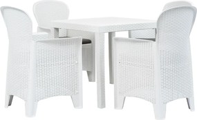 vidaXL Conj. jantar p/ exterior 5 pcs plástico branco aspeto de vime