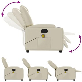 Poltrona massagens reclinável elétrica couro artificial creme