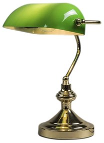 Candeeiro de mesa clássico/candeeiro de notário em latão com vidro verde - Banker