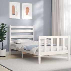 3192002 vidaXL Estrutura de cama com cabeceira 90x190 cm madeira maciça branco
