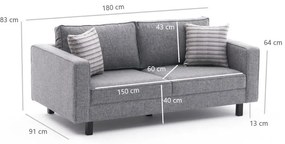 Sofá de 2 Lugares Kale – Cinzento – 180x83x91 cm