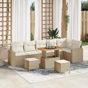 Conjunto de Sofá de Jardim vidaXL de 9 Peças com Almofadas em Ratan Po