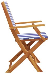 Cadeiras de jardim dobráveis 4 pcs tecido/madeira azul e branco