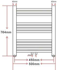 Aquecedor toalhas banheiro curvo 500 x 764 mm conector lateral e centr