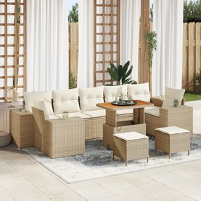 Conjunto de 10 Peças de Sofá de Jardim com Almofadas Bege Vime PE Acác