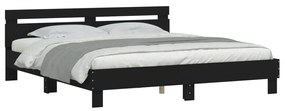 Estrutura cama c/ cabeceira e luzes LED 180x200 cm preto