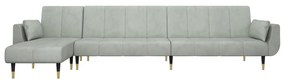 Sofá-cama em forma de L 275x140x70 cm veludo cinzento