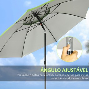 Chapéu de Sol de Praia com Teto Duplo Ângulo Ajustável Proteção UV30+8 Varas de Aço e Bolsa de Transporte Ø185x205 cm Verde
