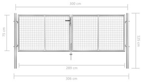 Portão de jardim em aço galvanizado 306x125 cm prateado