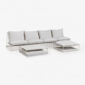Conjunto De Jardim Amaro Com Sofá Modular De 4 Peças, Mesa Lateral E Pufe Conversível Gardénia Branco - Sklum