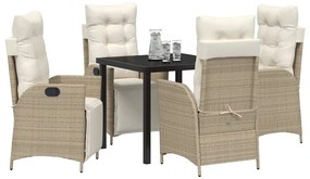 Conjunto de Jantar para Jardim de 5 Peças em Rattan Sintético Bege