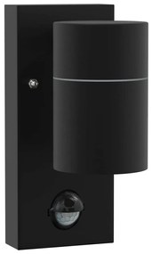 Luz de Parede Externa com Sensor Preta de Aço Inoxidável IP44
