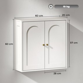 Armário de Casa de Banho de Parede Móvel de Casa de Banho Suspenso com Prateleiras 2 Portas com Desenho em Arco 60x20x60 cm Branco