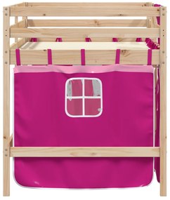 Cama alta p/ criança c/ cortinas 90x190 cm pinho maciço rosa