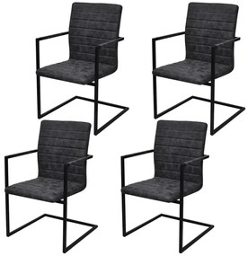vidaXL Cadeiras de jantar cantilever 4 pcs couro artificial preto