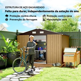Abrigo de Jardim Exterior 4,9 m² 277x195x192 cm com Porta de Correr Ventilação e Kit de Fundação Castanho