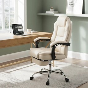 Cadeira de Escritório Texas de Couro Sintético Creme