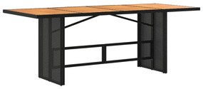 Mesa de jardim com tampo em acácia 190x80x74 cm vime PE preto