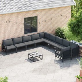 Conjunto de Sofá de Jardim 11 pcs Cinzento-escuro Aço
