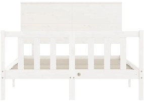 Estrutura de cama de casal c/ cabeceira madeira maciça branco
