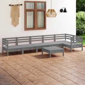 vidaXL 7 pcs conjunto lounge de jardim pinho maciço cinzento