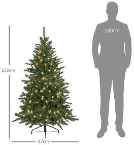 Árvore de Natal Artificial 150 cm com 220 Luzes LED 588 Ramos e Suporte de Metal Árvore Natalina para Interior Verde