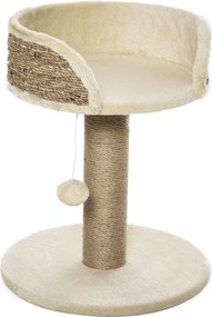 PawHut Arranhador para Gatos Pequeno 49 cm com Poste em Juta, Cama e Bola Pendente, 40x40x49 cm, Castanho | Aosom Portugal