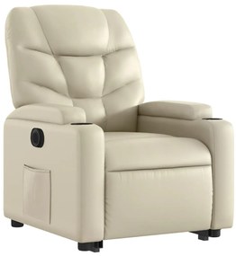 Poltrona reclinável elevatória elétrica couro artificial creme