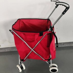 Carrinho de compras dobrável com rodas Revestimento impermeável amovível em tecido Oxford 66 x 46 x 94,5 cm Vermelho