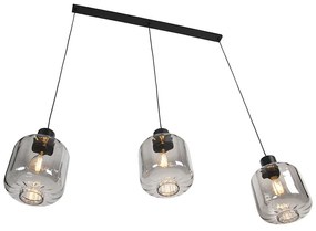 Candeeiro de suspensão de design preto com vidro fumê 3 luzes 161,5 cm - Qara Design