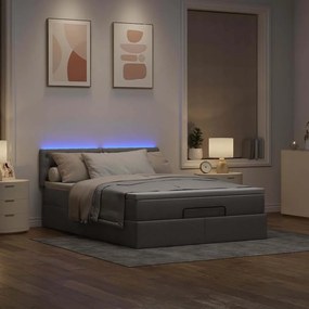 Cama Otomana com Colchão &amp; LEDs Taupe 140x200 cm Tecido