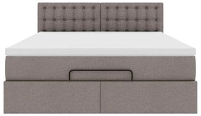 Cama Otomana com Colchão &amp; LEDs Taupe 140x200 cm Tecido