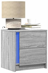 vidaXL Mesa cabeceira c/ luzes LED derivados madeira cinzento sonoma
