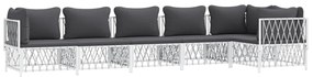 6 pcs conjunto lounge de jardim com almofadões aço branco