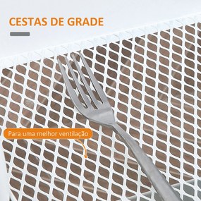Carrinho Auxiliar com Rodas de 3 Níveis Carrinho de Cozinha com 3 Cestas de Aço e 1 Bancada de Madeira 45x31x79,4 cm Branco