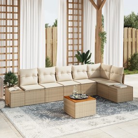 Conjunto de Sofás Jardim de 7 Peças com Almofadas Bege Rattan Acácia